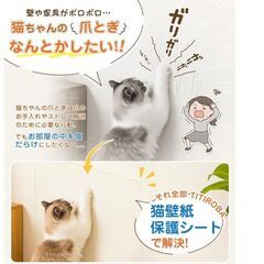 ペット猫用 壁紙保護シート 防水○防油○無害 スクレーパー付き 目立ちにくい 再剥離可能　透明の画像