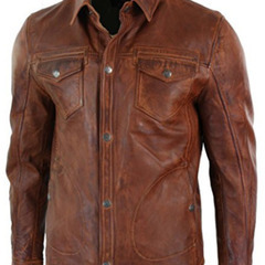 羊革・金属ボタン付き羊革ワックスシャツ Sheep Leather Waxed Shirtの画像