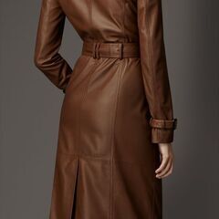 羊革トレンチロングコートボタンなし Sheep Leather Trench Coat without Buttonsの画像