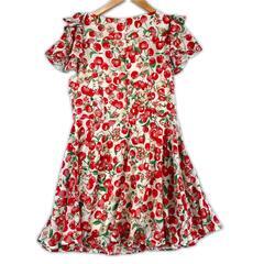 美品 Honey bunch ハニーバンチ 総柄 春夏 SS ワンピース ポリエステル レッド レディース F【古着】【中古】の画像