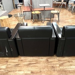 【3個セット】ブラックレザー 1人掛けソファ　革の画像