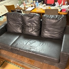 黒革ソファー（3人掛け）の画像