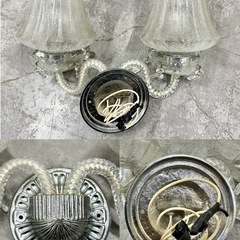 SNT988 岡山市 レトロ 松下電工 クリスタル シャンデリア 欧米風 応接間 豪華 吊り下げ 照明 電気 天井 壁付け照明 3点セット 難ありの画像