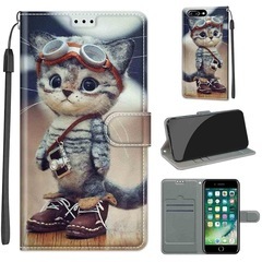 新品！KENHONER iPhone 7 Plus ケース iPhone 8 Plus ケース 手帳型 アイフォン7 Plus ケース アイフォン8 Plus ケース PU 高級レザー マグネット カード収納 全面保護 薄型 耐衝撃 横置き おしゃれ 人気 携帯カバー iPhone 7 Plus/8 Plus対応 (スーツ猫) の画像
