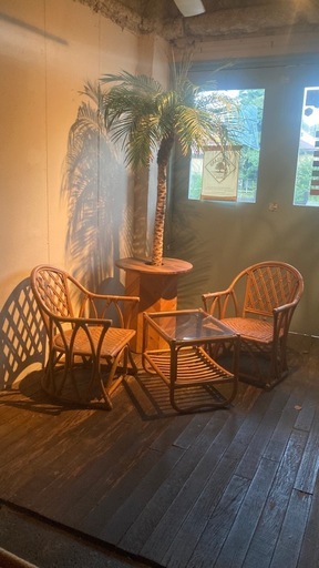 ラタン家具 3点セット (チェア×2, テーブル×1)