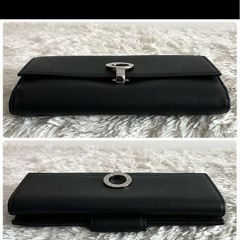 ブルガリ 長財布 サークルロゴ シルバー金具 折り財布 レザー 黒 エンジの画像