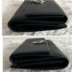 ブルガリ 長財布 サークルロゴ シルバー金具 折り財布 レザー 黒 エンジの画像