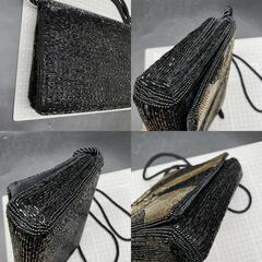 Z290　ビーズバッグ クラッチ パーティバッグ ハンドバッグ レトロ ゴールドブラック系 レディース 美品 総ビーズの画像