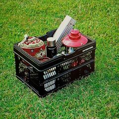 キャプテンスタッグ(CAPTAIN STAG) 折りたたみ コンテナ カゴ フォールディング ハンディ コンテナ 取っ手付き 【Lサイズ】 【容量26L】 【ブラック】の画像