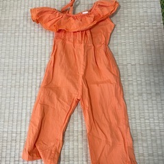 【80】オーバーオール 女の子 オレンジ ホワイトの画像