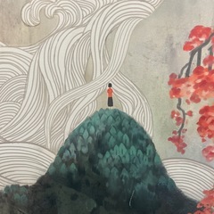 赤い魚と山の風景 置物/壁掛けの画像
