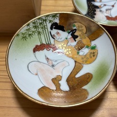九谷焼 春画 盃 猪口3客 まとめ セット 酒器/酒 古美術 の画像