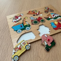 ◆型はめ　木製パズル　動物　乗り物の画像