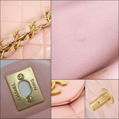 NR27　md18146tm【CHANEL】Wフラップ　マトラッセ25 　ピンク×ゴールド金具　ラムスキンの画像