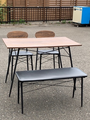 J-28 美品！スチールダイニング4点セット テーブル 幅110×奥70×高75cm 椅子 幅42×奥52×高80cm 座面の高さ47cm