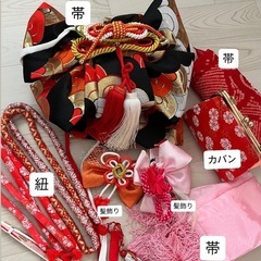 子供用 7歳 赤と黒の結び帯セットの画像