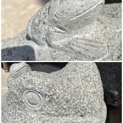重量物!!  特大高さ約40cm 縁起物  蛙 石像 ガーデニング 玄関  置物 オブジェ 中古庭石 カエル置物 石像 石彫  オブジェ 無事帰る 庭園 の画像