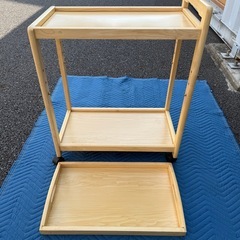 木製トレー付きワゴン3段 キッチンワゴンの画像