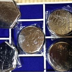 「清寿想」銘々皿 彫金　コースター 5枚 彫刻家 コレクション 飾り皿 箱付の画像