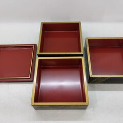 レトロ 重箱 お重 3段重 合成漆器 黒地に松　/TJ-2574 2F南奥の画像