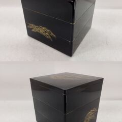レトロ 重箱 お重 3段重 合成漆器 黒地に松　/TJ-2574 2F南奥の画像