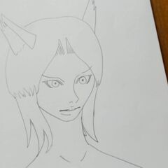 鉛筆線画　オリジナルキャラクター　【原画】　画用紙　A4サイズの画像