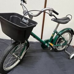 無印良品 16インチ 幼児用自転車（グリーン）補助輪＋キックスタンド付き  の画像