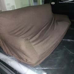 ２人掛け合皮黒革ソファの画像