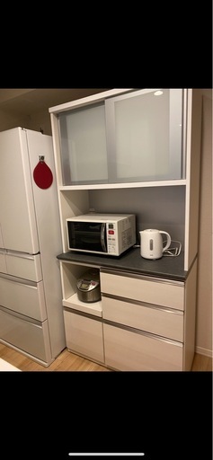 （大変美品）食器棚　定価8万　白　グレー　2LDKにぴったり