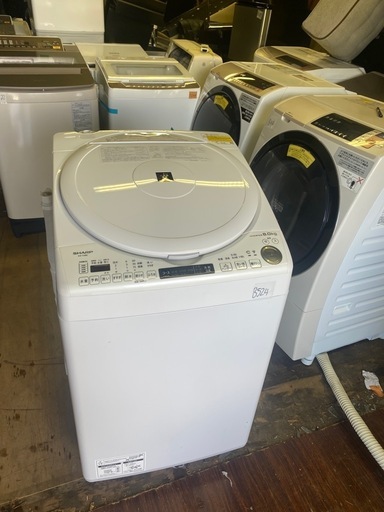 NO B524?福岡市内配送設置無料✨?シャープ 洗濯機 洗濯乾燥機 ES-TX8E-W 穴なし槽 インバーター 8kg プラズマクラ
