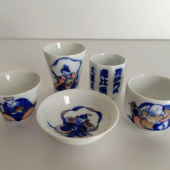 お猪口 & 小皿　8客セット　七福神　盃　近江の酒グラス　未使用　ぐい呑み　白鹿の画像