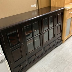 サイドボード4枚扉一段木製ダークブラウン【トレファク堺福田店】