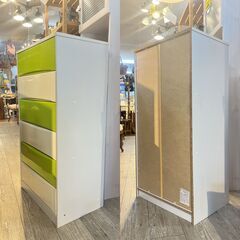 6段チェスト 洋服箪笥 タンス ホワイト×グリーン 横幅58.5cm奥行40cm高さ112cm カラーハイブリッドチェスト ★買取帝国 志木店の画像