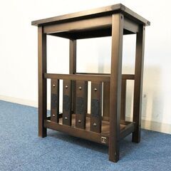ニチハン和風家具 サイドテーブル 飾り金具・角型飾り鋲ヴィンテージテーブル 昭和レトロ家具 当時物 MADE IN JAPAN 古道具の画像