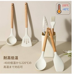 Carote Kitchen Tools Set, 9 Pieces, Silicone Cookware Set, Turner, Ladle, Tongs, Whisk, Spatula, Brush Spoon, Shallow Peeler, Tool Stand, High Heat Resistant, Beige (Set of 9)の画像