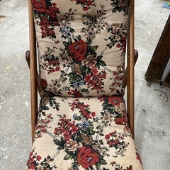 イス, 木製折りたたみ, イージーチェア, 花柄, レトロ, (新品)椅子, の画像