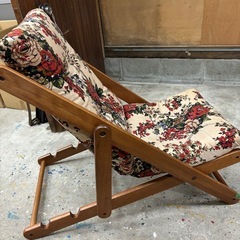 イス, 木製折りたたみ, イージーチェア, 花柄, レトロ, (新品)椅子, の画像