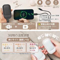 【新品】電子カイロ 小型 充電式カイロ 両面発熱 マグネット分離式 3段階温度調節の画像