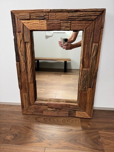 インテリア壁掛け木製ミラー