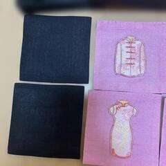 チャイナドレス　コースター6枚セット　布製　ピンク　ケース付きの画像