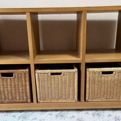 キャビネット チェスト インテリア　飾り棚 収納棚　ナチュラル木製オープンシェルフ　かご　カゴ　の画像