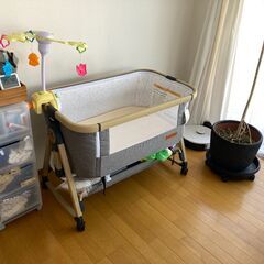 Feemon SGS認定 折りたたみベビーベッド グレー マット付きの画像
