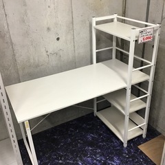 右棚付ワークデスク　机　テーブル　作業台　中古品　※天板フチ前側はがれ補修有りの画像