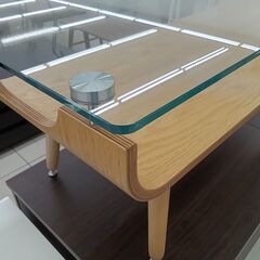 ★リユースのサカイ日立店★HJ7877 NITORI ガラステーブル ベージュ H39.5×D45×W95 クリーニング済み の画像