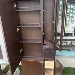 鏡付き収納家具　化粧台 小物 鏡台　ブラウンの画像
