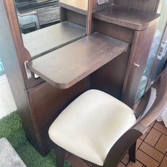 鏡付き収納家具　化粧台 小物 鏡台　ブラウンの画像