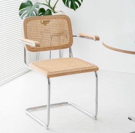 ※お値下げしました※ダイニングチェア カンティレバーチェア ラタン レザー ラタンチェア 1脚  肘付き 椅子 おしゃれ Y2K インテリア チェア イス デスクチェア