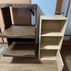 電池レンジ台　/／木製収納棚 本棚 扉付き 3段 の画像