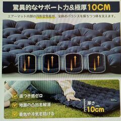 エアーマット キャンプ マット【30s膨らむ･10CM厚さ】お花見に 足踏み式 無限連結可能 R値4.0 車中泊 防災 厚手 枕付き 超軽量 コンパクト 防水 寝袋 持ち運び便利 簡単収納 補修テープ付 災害 登山 テント用 キャンプ用品　　2セットの画像