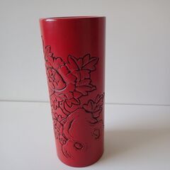 村上堆朱 漆器花瓶 赤漆塗り村上木彫堆朱　漆塗り花瓶　花器　堆朱花瓶の画像